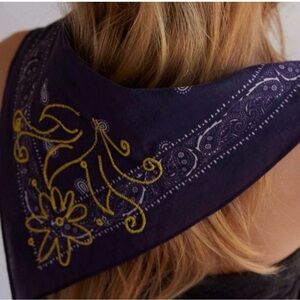 Free People Purple Bandana Scarf with Yellow Embroidery